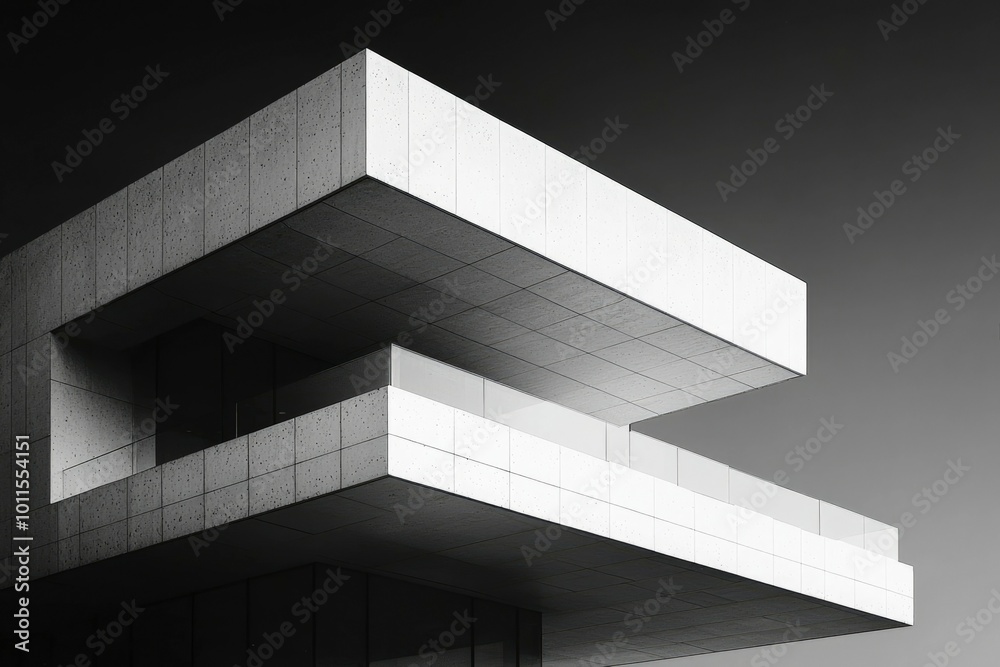 A Modern Building's Architectural Detail with a Concrete Overhang and a Balcony A Modern Building's Architectural Detail with a Concrete Overhang and a Balcony
