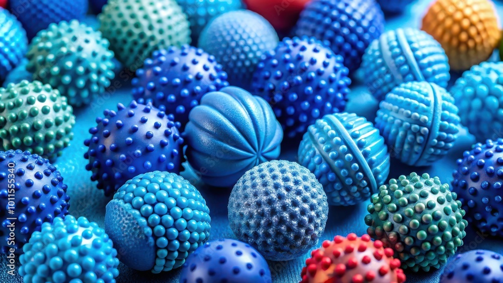 A close-up collection of vibrant blue textured spheres, showcasing a variety of patterns and shapes, creating a visually appealing and tactile arrangement. A close-up collection of vibrant blue textured spheres, showcasing a variety of patterns and shapes, creating a visually appealing and tactile arrangement.
