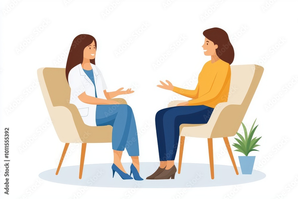 Two women engage in a lively conversation while seated in comfortable armchairs, sharing ideas and building a connection. Two women engage in a lively conversation while seated in comfortable armchairs, sharing ideas and building a connection.