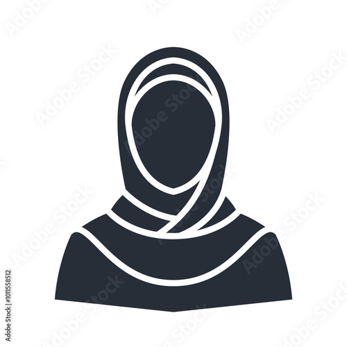 Muslim girl silhouette icon. Woman faceless avatar filled vector illustration.