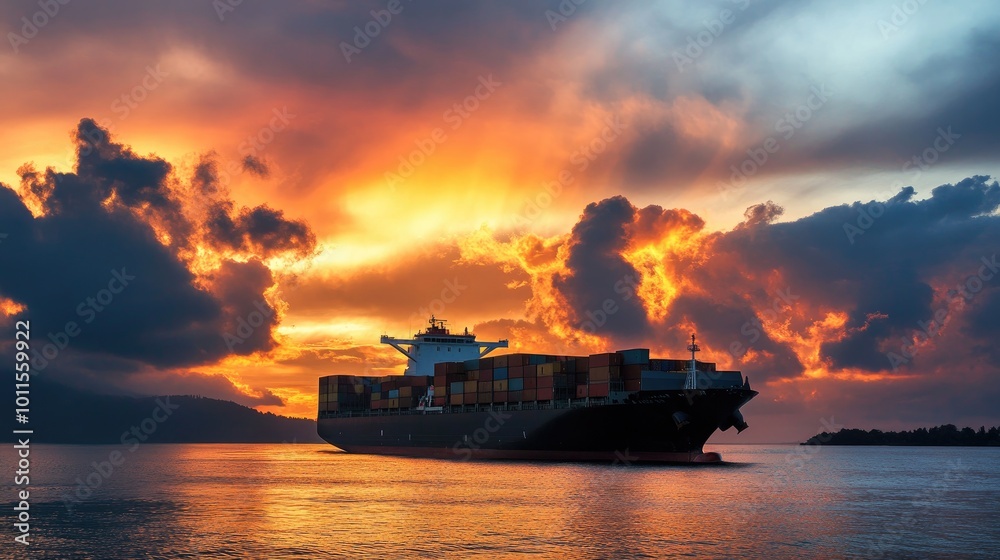 Fototapeta premium Container Ship in the evening sky.