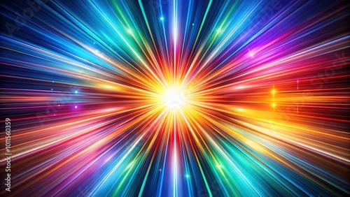 Abstract Radiant Burst of Colorful Light Streaks Converging Towards a Glowing Center Point