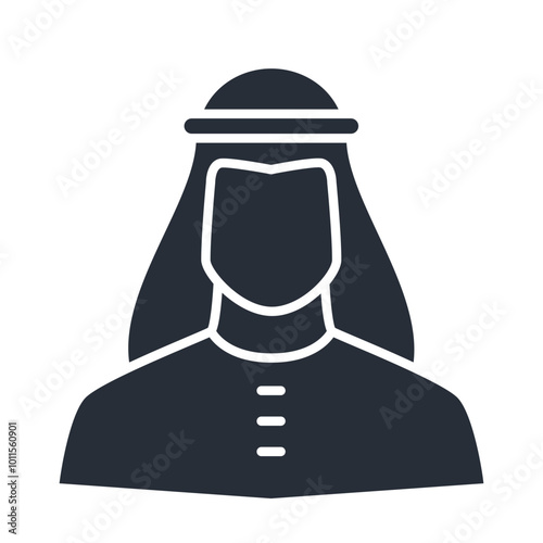 Muslim man silhouette icon. Male faceless avatar filled vector illustration.