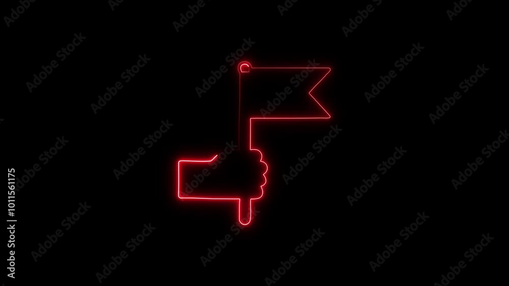A glowing neon holding flag icon animation. Victory, winning and conquer adversity concept. A glowing neon holding flag icon animation. Victory, winning and conquer adversity concept.