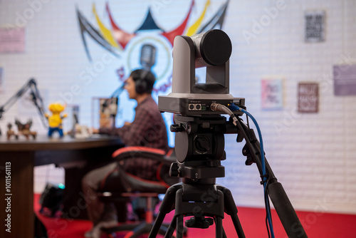 a camera is recording a podcast or live streaming event
