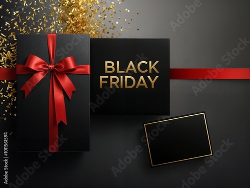 Black Friday sale banner. Luxury dark background. Black Friday advertising, special offer and sale. Banner and poster, brochure and flyer design photo