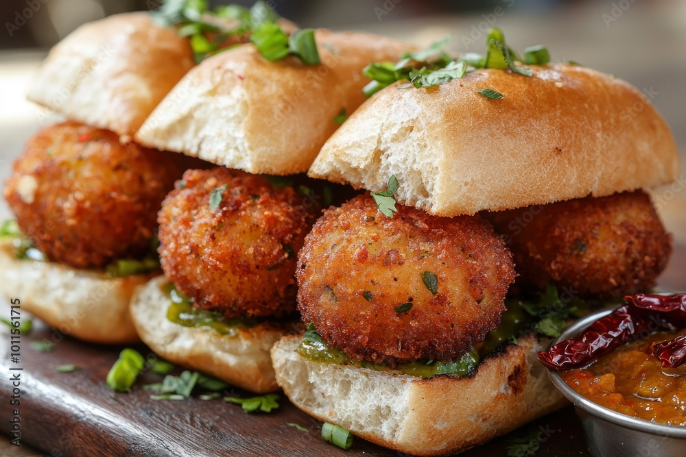 Fried Croquettes on Toasted Bread Rolls with Green Sauce Fried Croquettes on Toasted Bread Rolls with Green Sauce