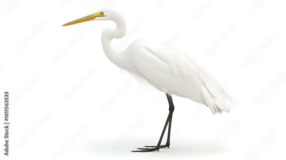 Naklejka premium Great Egret Bird on White Background, Photo Realistic, Pattern Background, Wallpaper, Cover and Screen for Smartphone, PC, Laptop, 9:16 and 16:9 Format