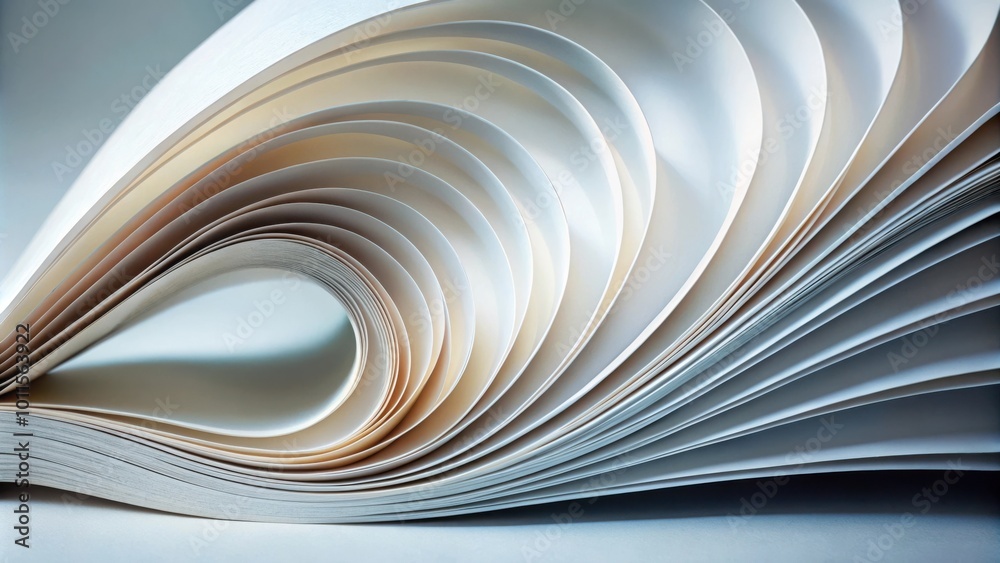 A Curving Abstract of White Paper Creating a Unique Pattern of Light and Shadow A Curving Abstract of White Paper Creating a Unique Pattern of Light and Shadow