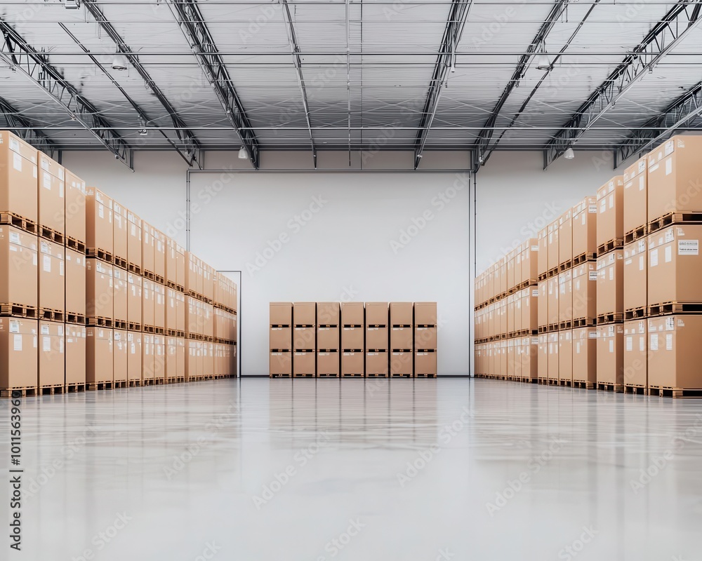 Spacious warehouse interior with high ceilings, organized storage racks, and a large loading dock, Warehouse, Efficient Storage Spacious warehouse interior with high ceilings, organized storage racks, and a large loading dock, Warehouse, Efficient Storage