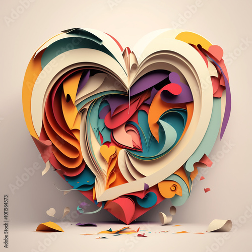 Coeur de couleur blanche et rouge avec des fleurs et des roses, illustration en 3D du coeur humain