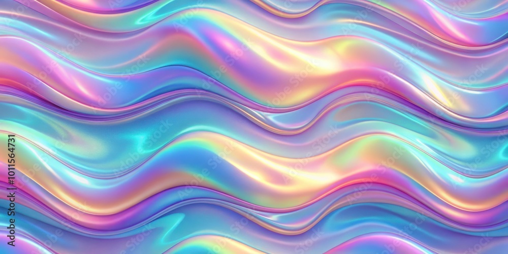 Obraz premium Abstract holographic waves, a dreamy iridescent background with flowing colors and a mesmerizing visual texture.