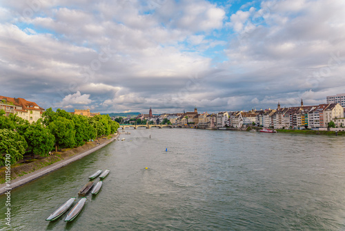 Bild auf Leinwand Panoramic View of Rhine River and Old City, Basel Switzerland