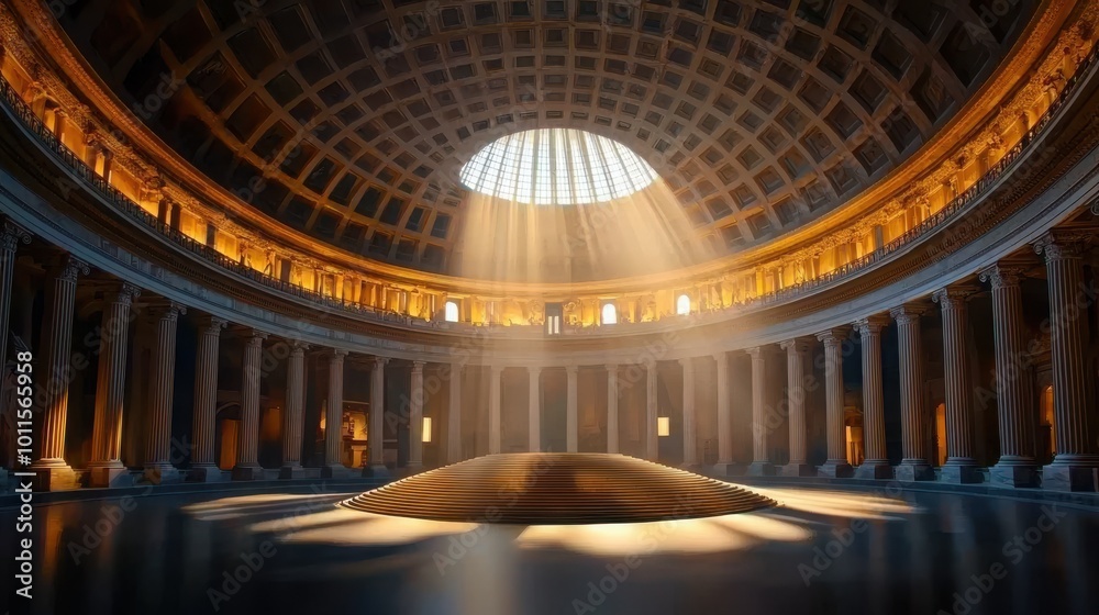 Obraz premium The intricate interior of the Pantheon, featuring its massive oculus and beautifully preserved columns.