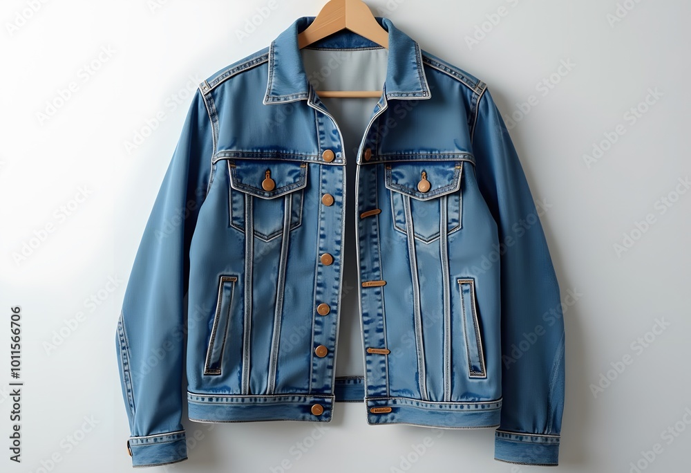 Naklejka premium Blue jeans jacket isolated on hanging 