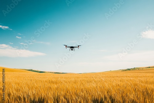 Drone Over Wheat Field with Summer Landscape. AI generated illustration