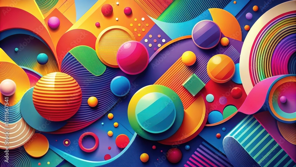 Abstract Shapes and Vibrant Colors in a Playful Composition of Circles, Lines, and Spheres Abstract Shapes and Vibrant Colors in a Playful Composition of Circles, Lines, and Spheres