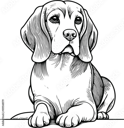 line art beagle dog, Beagle line drawing, vector art, illustrations