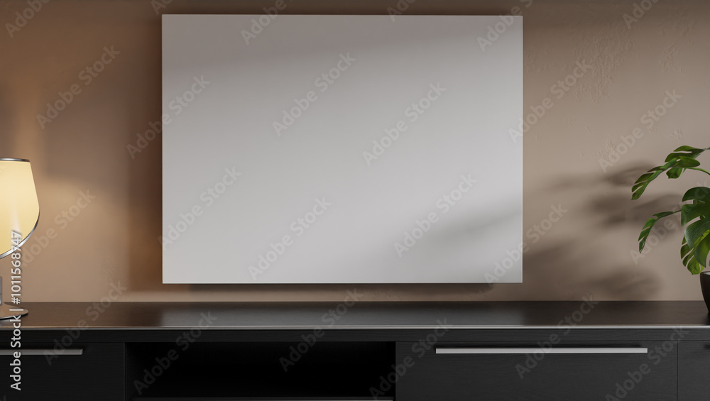 Modern living room with a sideboard and blank canvas Modern living room with a sideboard and blank canvas