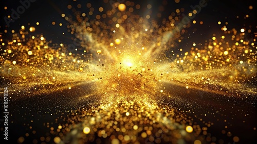 Abstract golden explosion particles on black background