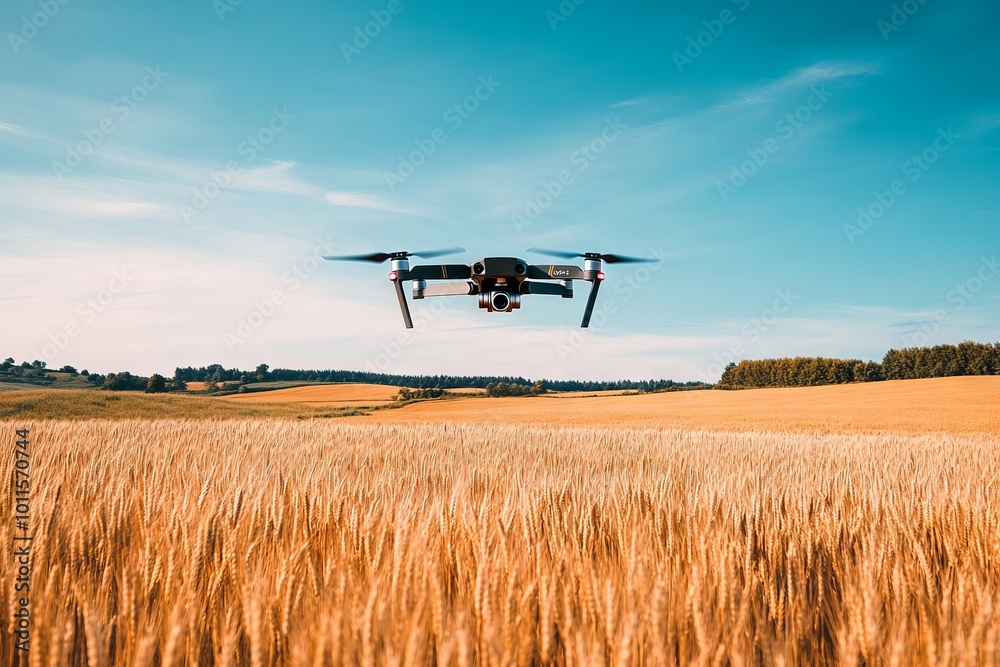 Drone Over Wheat Field with Summer Landscape. AI generated illustration Drone Over Wheat Field with Summer Landscape. AI generated illustration