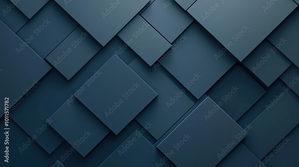 Fototapeta premium Abstract geometric background with layered blue squares and rectangles.