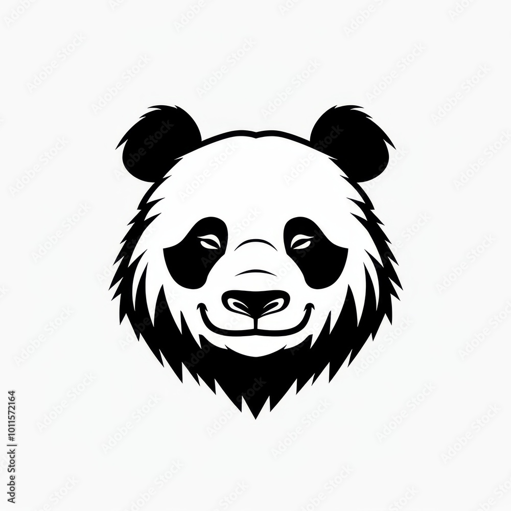 Black and White Panda Face Illustration With Defined Features and a Playful Expression