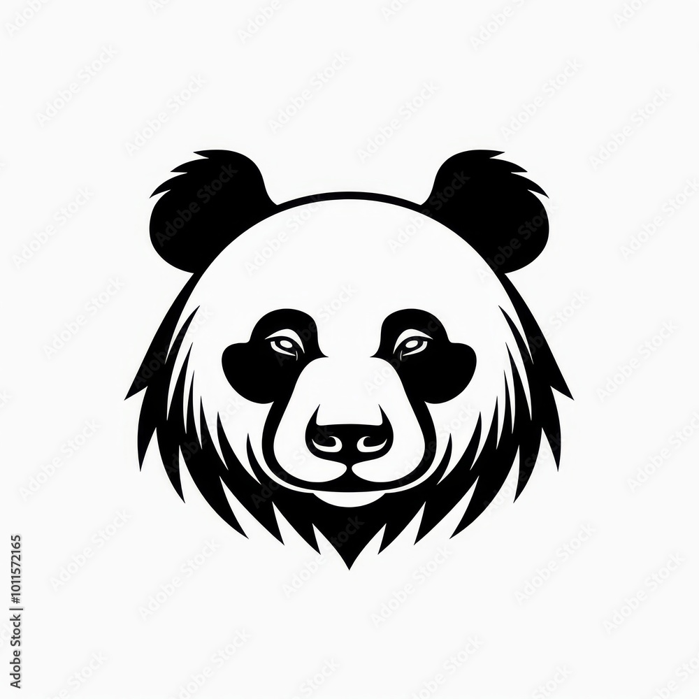 Artistic Black and White Illustration of a Panda's Face With Detailed Fur Design and Striking Features Artistic Black and White Illustration of a Panda's Face With Detailed Fur Design and Striking Features