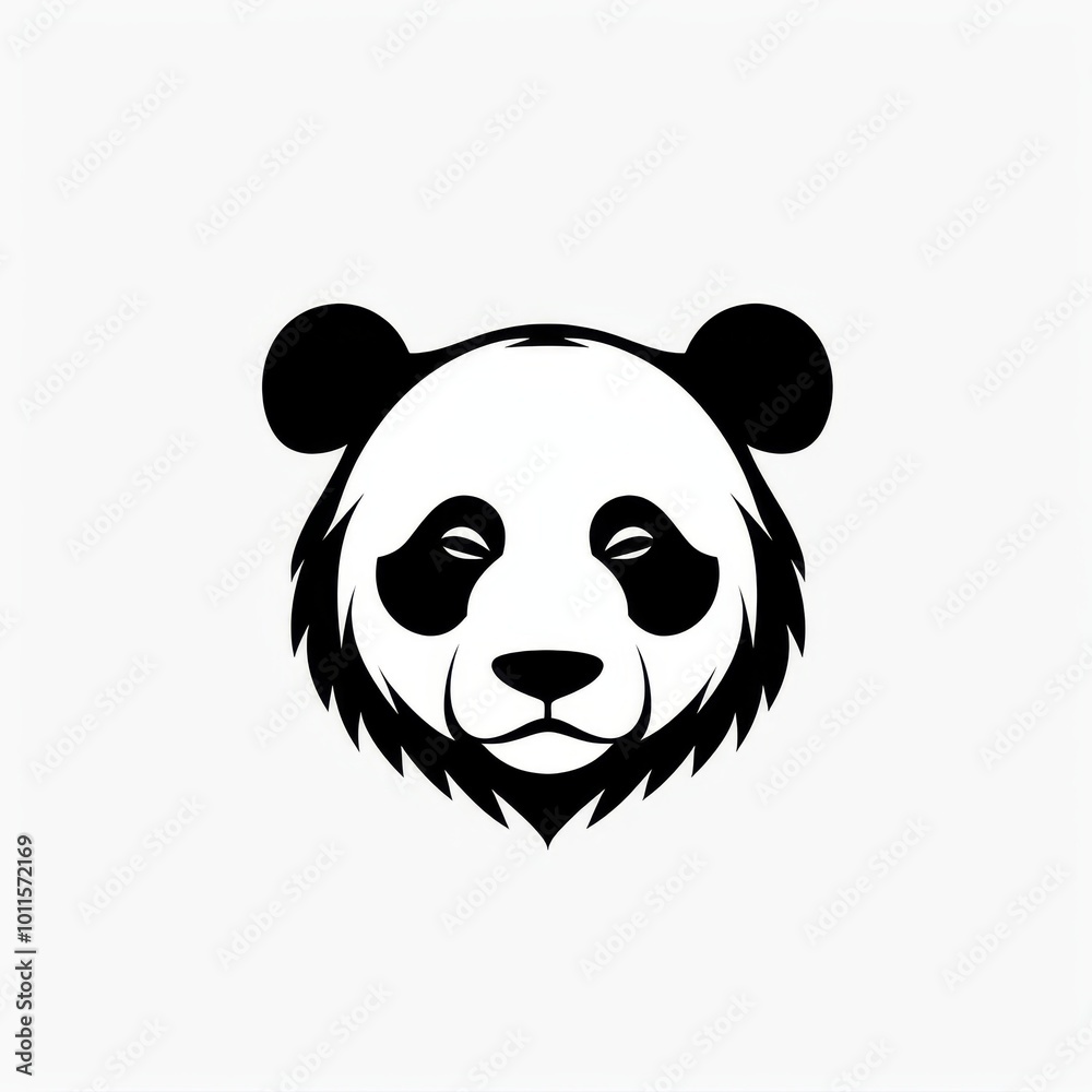A Stylized Panda Head Illustration in Black and White on a Plain Background