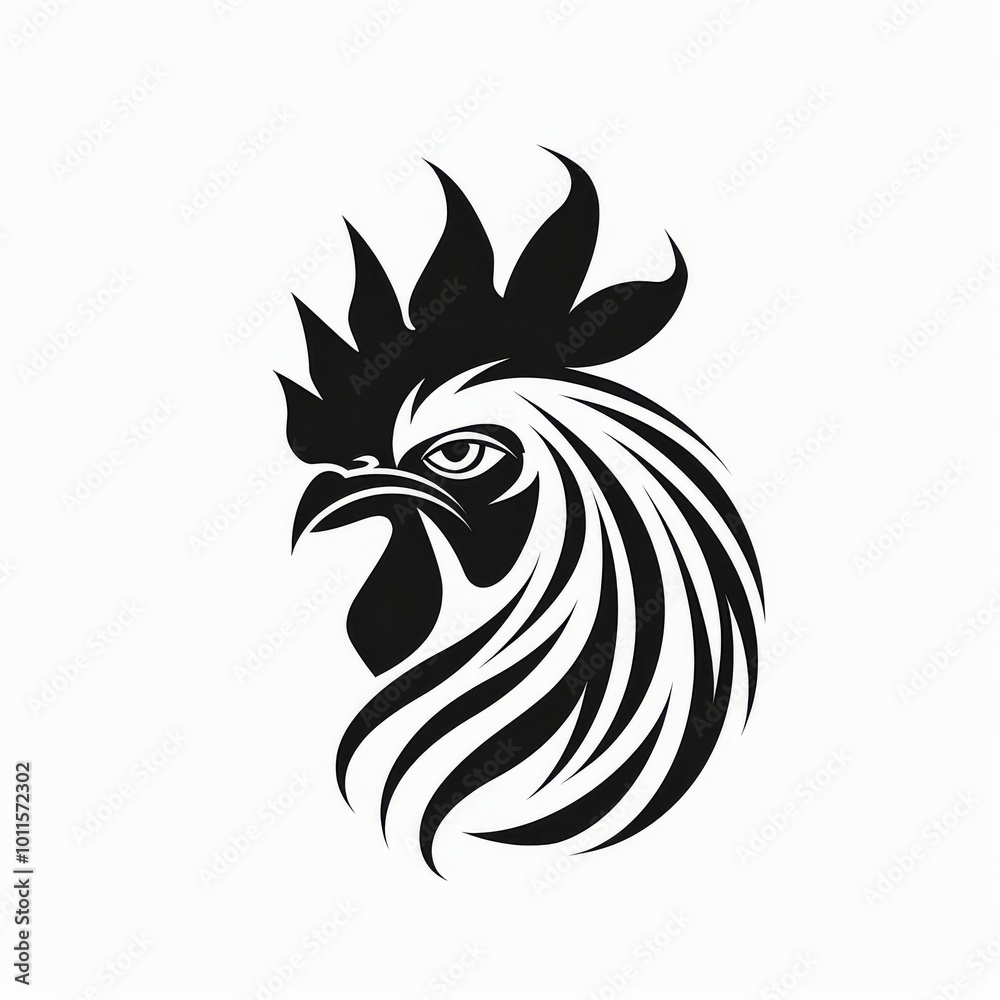 Obraz premium Stylized Black Rooster Head Design Showcasing Intricate Feather Details and Sharp Features