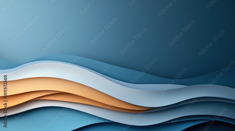 Abstract layered waves in tranquil blue tones with accents of orange. Abstract layered waves in tranquil blue tones with accents of orange.