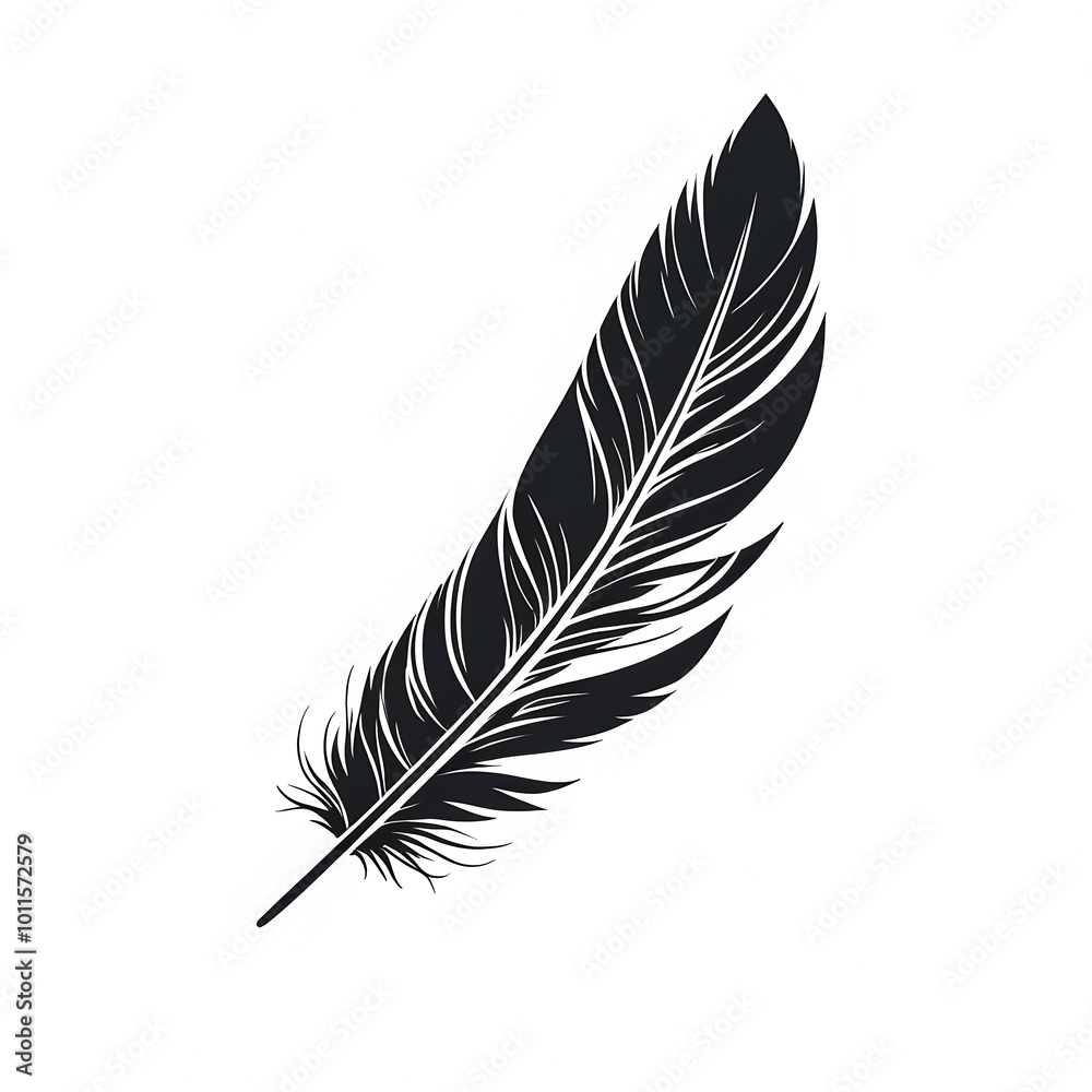 Black feather, minimalist and artistic illustration for t-shirt printing and nature-themed designs
