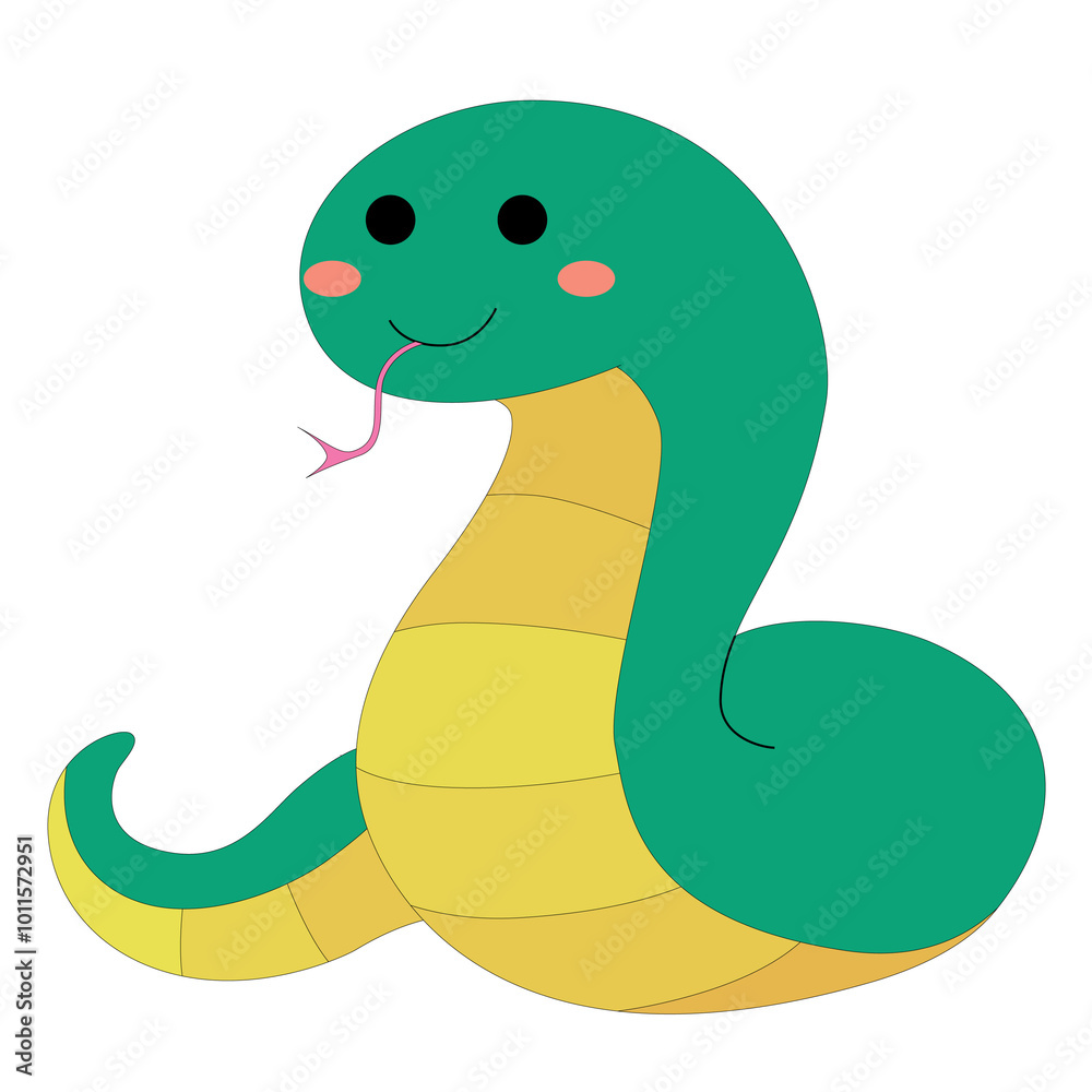 cute cartoon colored little green happy snake, stock vector, white background cute cartoon colored little green happy snake, stock vector, white background