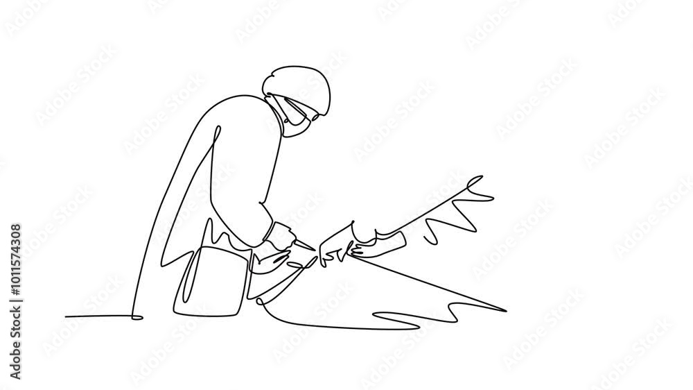 Animated self drawing of continuous line draw group of team surgeon doctor doing surgery to critical patient at surgical operation room concept. Medical surgery concept. Full length one line animation