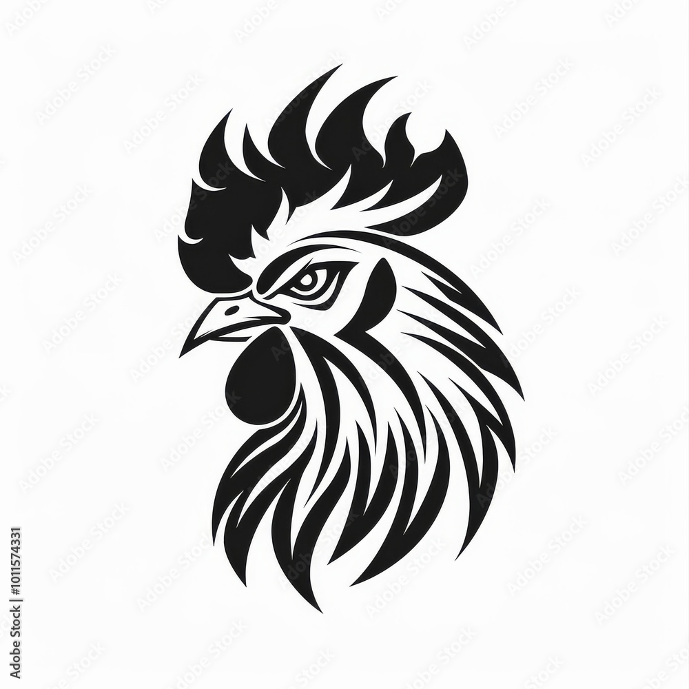 The Design Features a Bold and Detailed Rooster With Tribal-Inspired Feather Patterns The Design Features a Bold and Detailed Rooster With Tribal-Inspired Feather Patterns