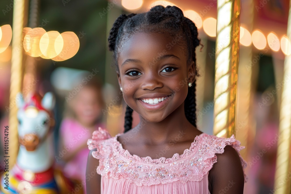 A Young Girl Smiles at the Carousel A Young Girl Smiles at the Carousel