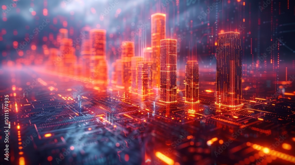 Fototapeta premium Digital Cityscape: A futuristic vision of a city built on data and technology.