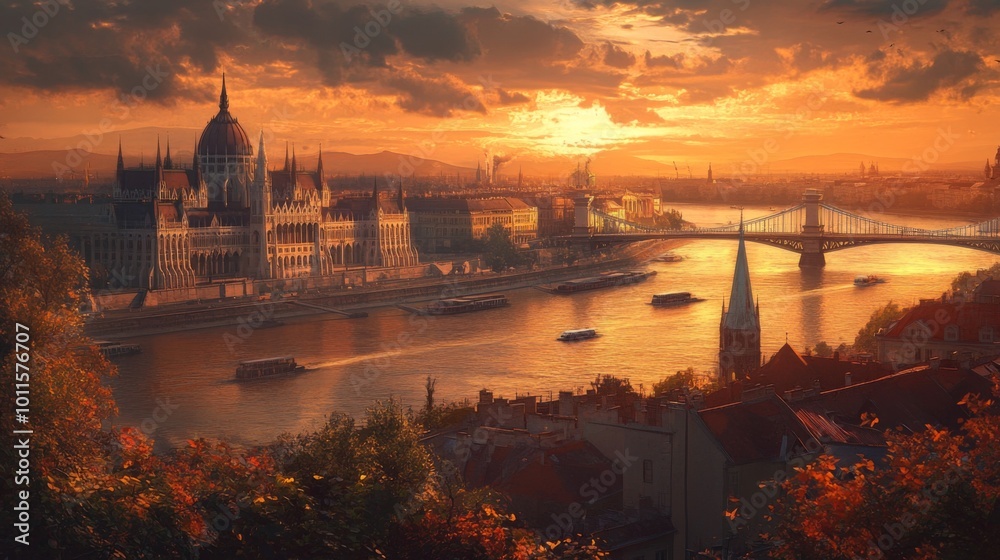 Naklejka premium Budapests futuristic attractions thermal baths nanobots AR technology