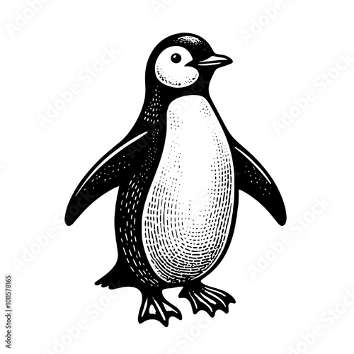 Penguin illustration, black and white PNG for wildlife-themed designs