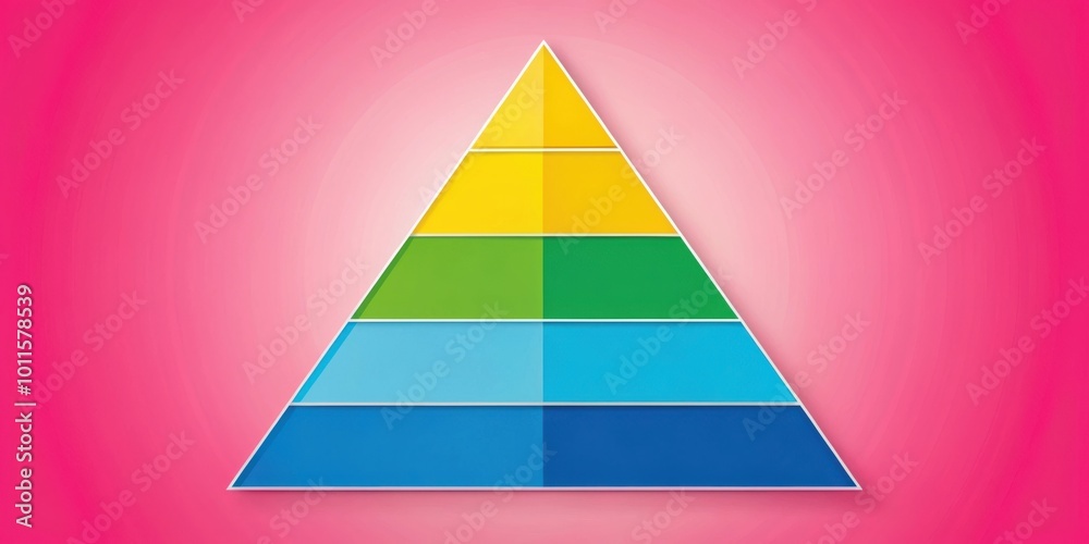 A Multicolored Pyramid Diagram with Five Layers on a Pink Gradient Background A Multicolored Pyramid Diagram with Five Layers on a Pink Gradient Background