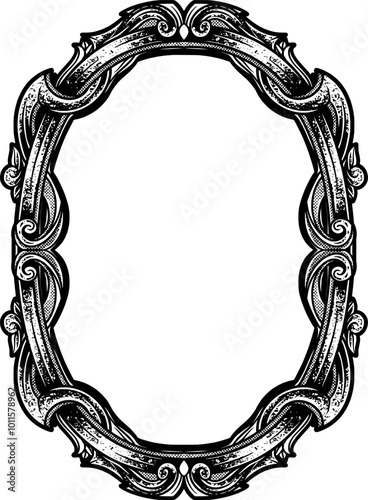 A detailed vector illustration of a classic oval vertical frame, featuring elegant hand-drawn details. Perfect for logos, emblems, or t-shirt designs, it adds a touch of vintage style and sophisticati