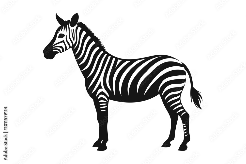 Zebra line art black silhouette vector illustration on a white background, Hand drawn vector silhouette Zebra line art black silhouette vector illustration on a white background, Hand drawn vector silhouette