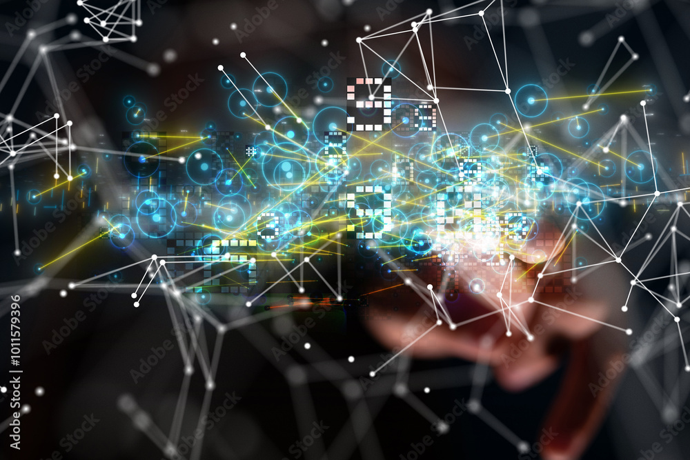 Neural network 3D illustration. Big data and cybersecurity Neural network 3D illustration. Big data and cybersecurity