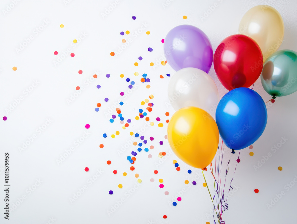 Colorful balloons and confetti bringing joy to a festive celebration at a bright event Colorful balloons and confetti bringing joy to a festive celebration at a bright event