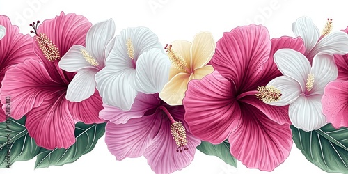 Vibrant Hibiscus Flowers Bloom Against a White Backdrop, Highlighting Their Natural Beauty