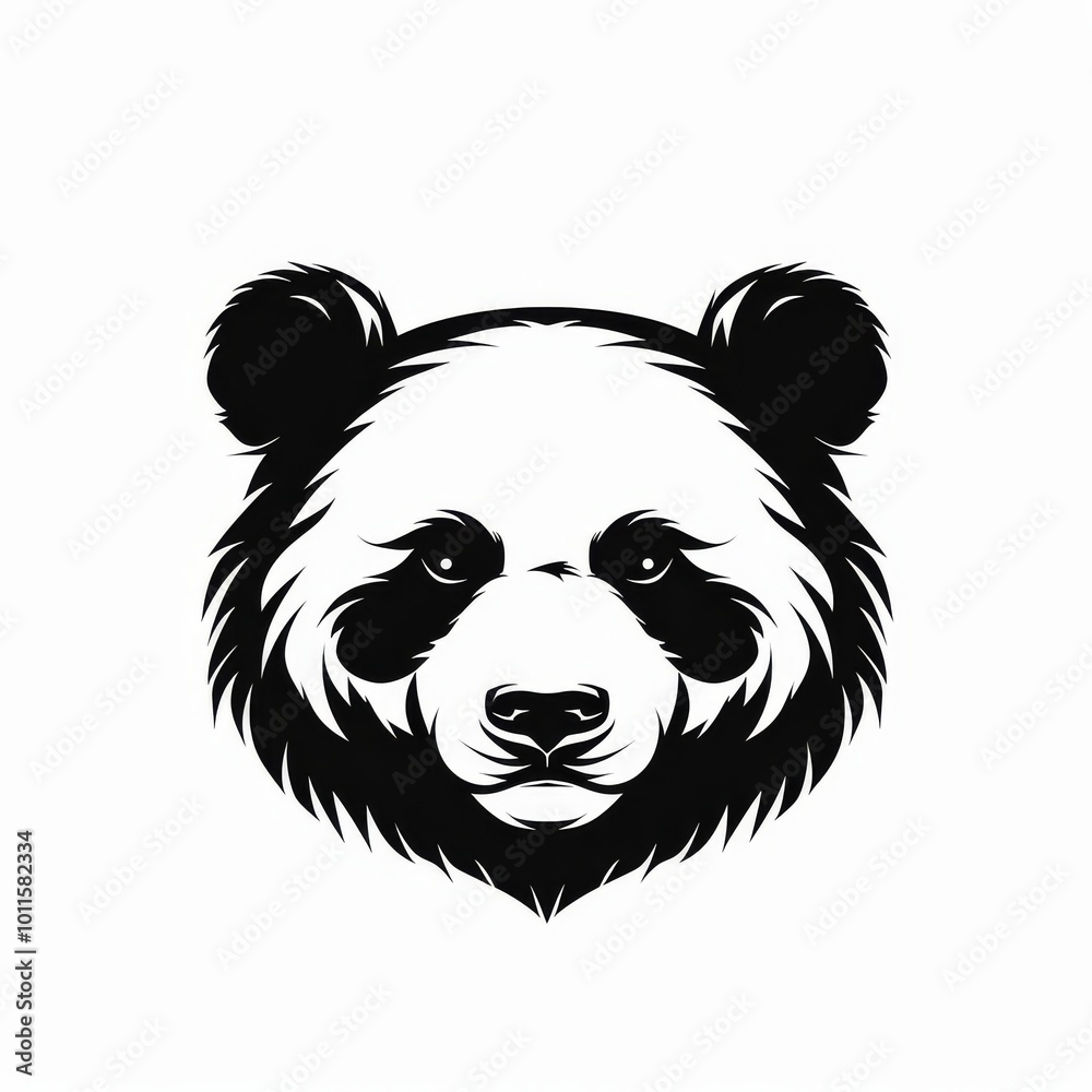 Stylized Black and White Panda Head Illustration on a Plain Background Stylized Black and White Panda Head Illustration on a Plain Background