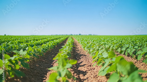 beautiful view of green soybean field