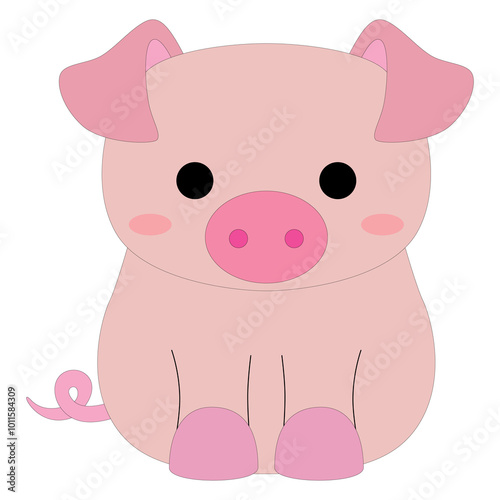 cute cartoon colored little pink pig, stock vector, white background