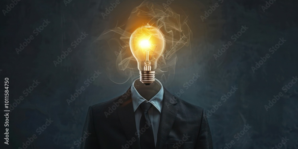 Lightbulb illustration over a business leader’s head, representing visionary leadership concepts Lightbulb illustration over a business leader’s head, representing visionary leadership concepts