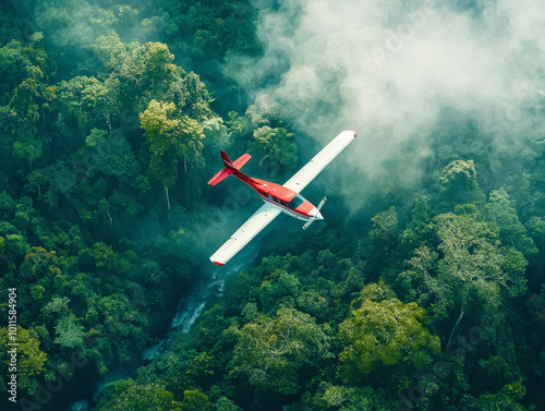 ultralight plane flying over the forest photo